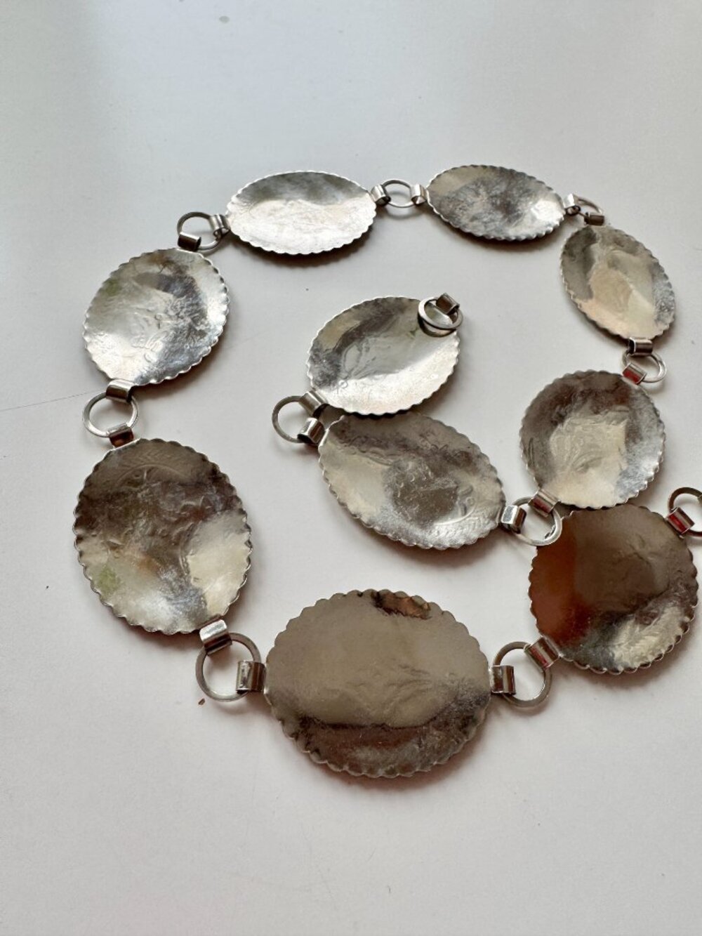 Vintage Silver Tone Etched Concho Medallion Chain Link Belt, One Size - Picture 7 of 9